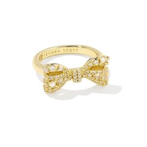Kendra Scott Krista Gold Bow Cocktail Ring in White Mix. Size 7